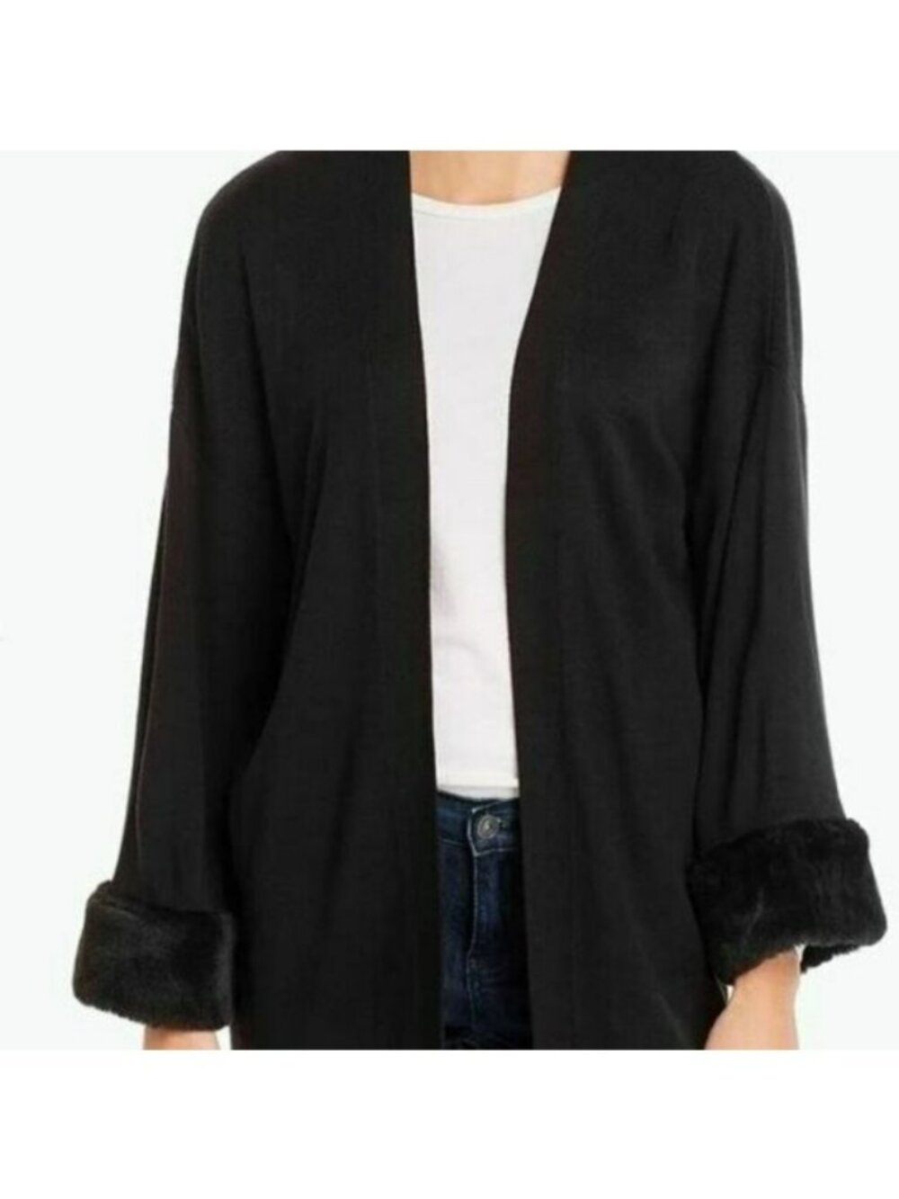CALVIN KLEIN FAUX FUR TRIM LAYERING CARDIGAN, NEW W TAGS, SZ MED & LARGE